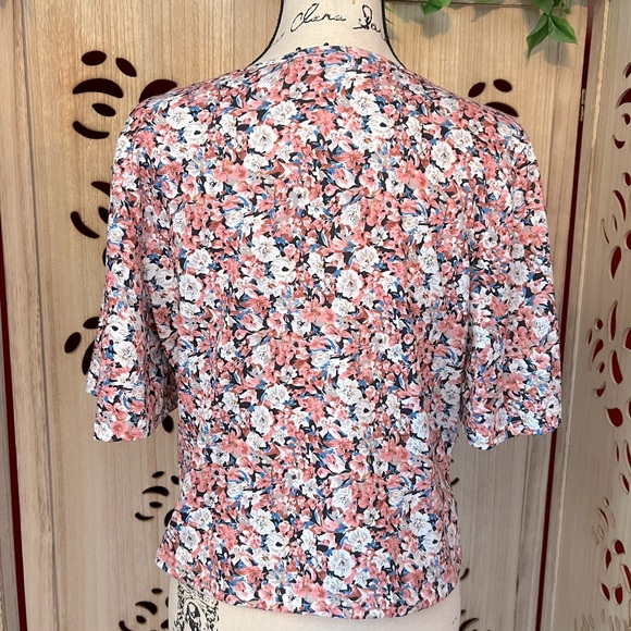 Multicolored Floral Wide Short Sleeve Deep V Top - Picture 3 of 3
